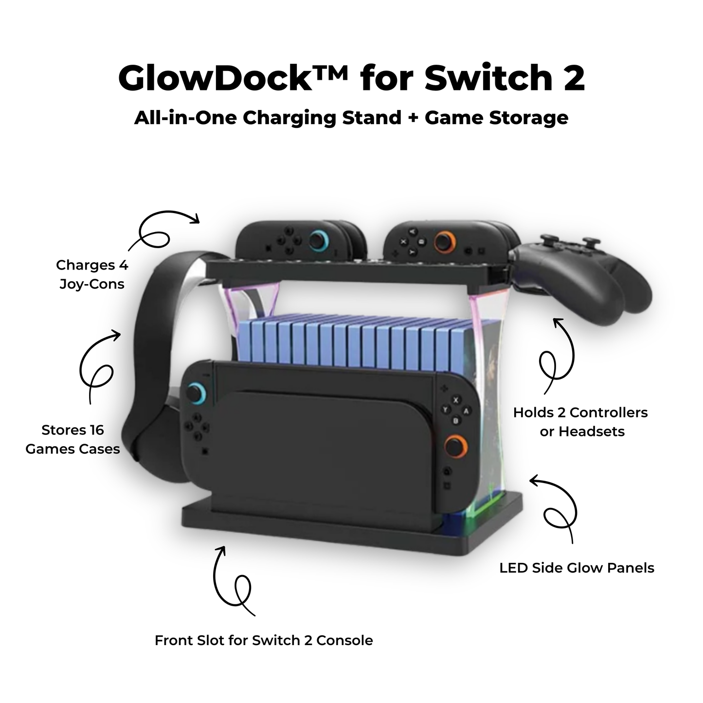GlowDock for Switch 2 – All-in-One Charging Stand
