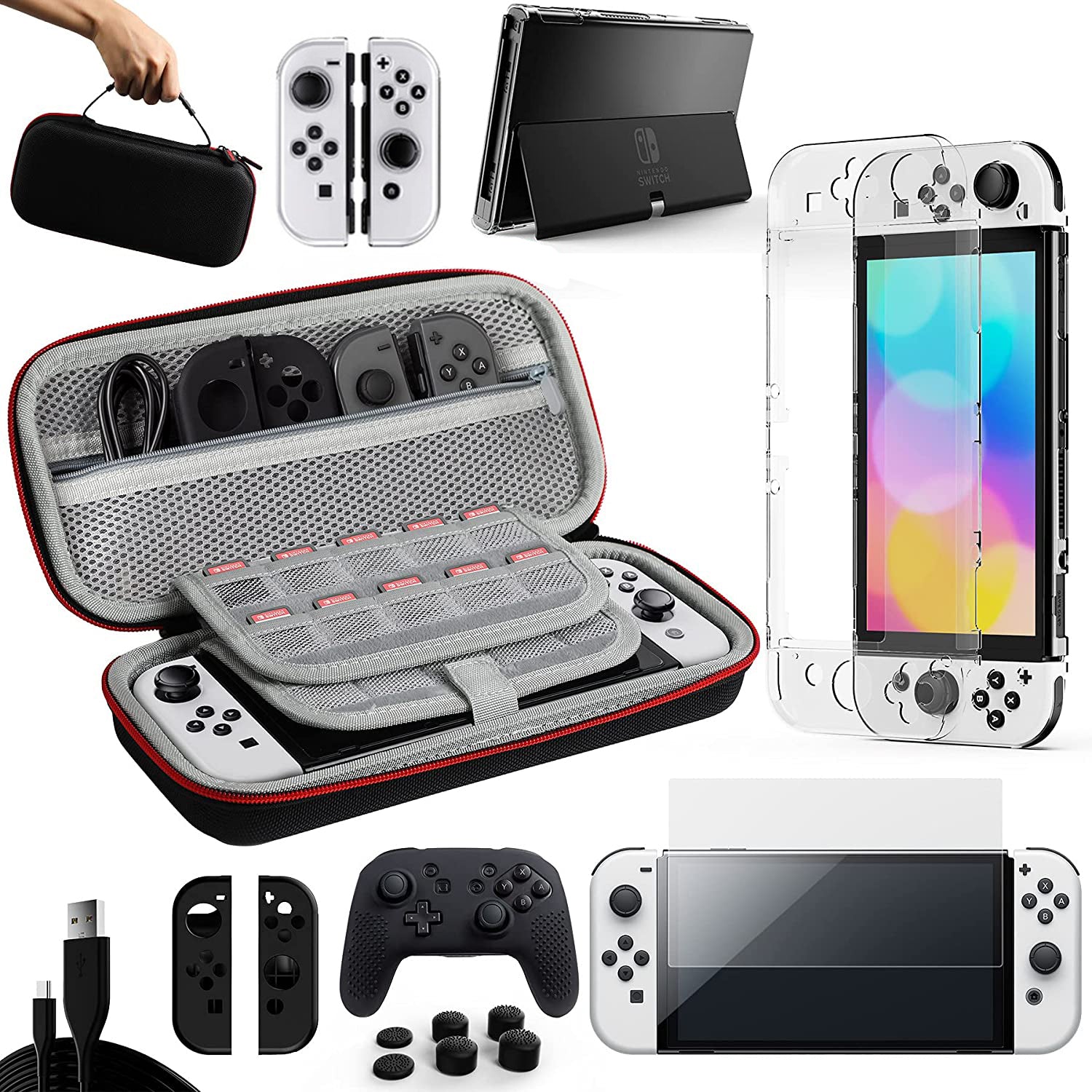 Nintendo Switch OLED Case, 16 in 1 Nintendo Switch OLED Case Bundle,  Includes Switch OLED Carrying Case, Screen Protector, Adjustable Stand &  More-Pink 